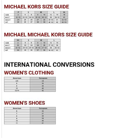 michael kors размерная сетка|michael kors size chart.